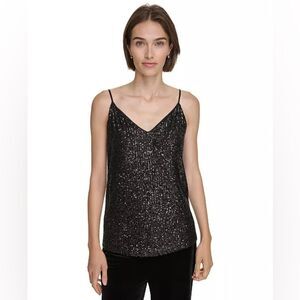 NWT Calvin Klein Women's 1X Sequin Strappy Camisole Top Black Liner Dress